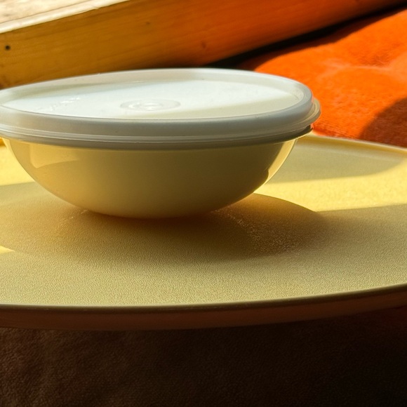 Vintage Tupperware DIP 'N SERVE Tray Harvest Yellow Gold Chip Dip Bowl Lid 492-2 - Picture 3 of 4